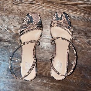Faux Snake Skin Short Heel Sandals